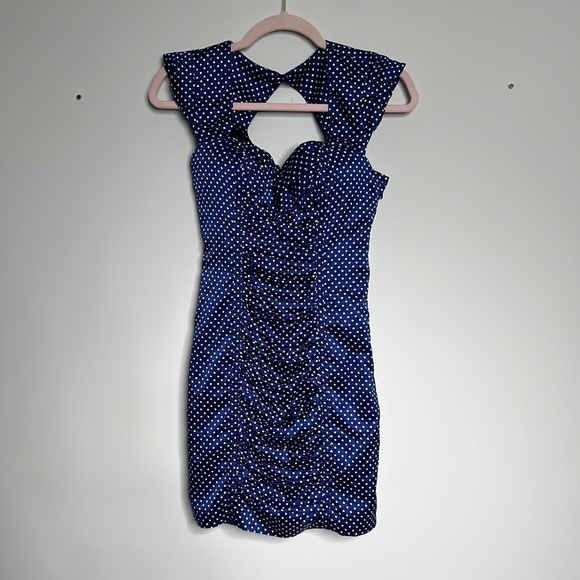 white christmas dresses Juliette Navy Blue Polka Dot Chiffon Maxi Dress main image 0